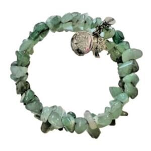 Unwritten Ladies Green Gemstone Bracelet w/ Silver Charms, NWOT